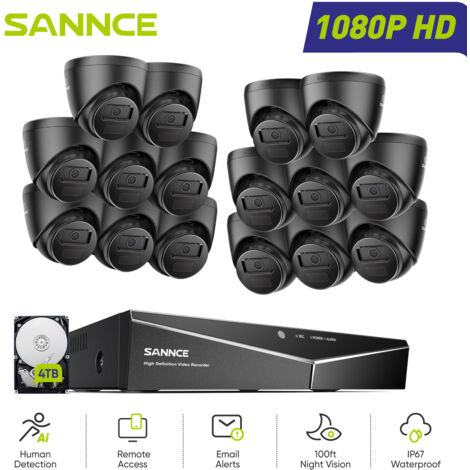 SANNCE 1080P Kit Cámaras de Vigilancia Exterior con 16 Cámaras 2MP Cable Sistema Cámara de Seguridad Visión Nocturna Acceso Remoto,4TB (1/5)