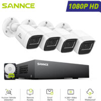 SANNCE 1080P Kit de Videovigilancia Exterior,4 Cámaras Bullet Detección Movimiento Visión Nocturna Sistema Cámara de Seguridad,4TB