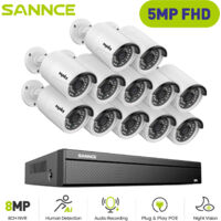 SANNCE Sistema de cámaras CCTV cable PoE,16 canales cámara de seguridad PoE de 5MP×12,grabación 24/7 visión nocturna