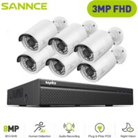 SANNCE PoE Kits de videovigilancia,8CH NVR con 3MP × 6 Cámara Seguridad Visión Nocturna Exterior Cámara de Vigilancia
