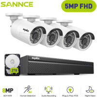 SANNCE 5MP Kit de Videovigilancia Exteriores 4 Cámaras IP Visión Nocturna Inteligente Infrarrojos H.265+ PoE Sistema Cámaras Seguridad 2TB