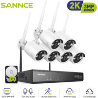 SANNCE Kit Videosorveglianza WiFi 8CH con 6 Wireless Telecamera IP 3MP Intelligenti Microfono Sistema di Sorveglianza Eseterno,2TB