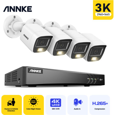 ANNKE 3K HD Security Camera IR Night Vision Built-in Mic 4K Ultra HD 8CH Security DVR Recorder 4Camera Kit (1/5)