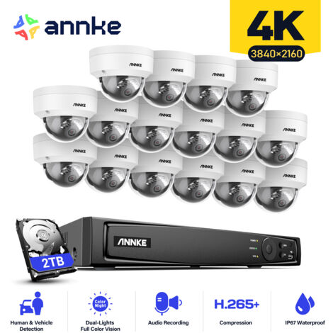ANNKE 4K 16 Channel PoE NVR with16×Dome Cameras Security System,EXIR 2.0 Night Vision,IP67 Weatherproof - 2TB HDD (1/5)
