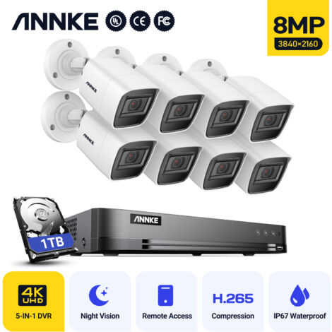 ANNKE 16CH H.265+ 8MP 5-in-1 (TVI/AHD/CVI/CVBS/IPC) Video Recorder 8MP Ultra HD Waterproof Night Vision Security CCTV Kit 8Cameras -1TB HDD (1/5)