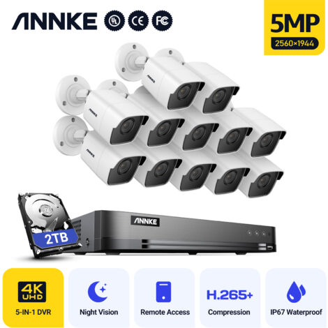 ANNKE 16 Channel H.265+ 8MP Digital Video Recorder 5-in-1 Hybrid  Security Surveillance DVR Super HD IP67 Waterproof Bullet TVI Camera Kit 12Camera -2TB HDD (1/5)