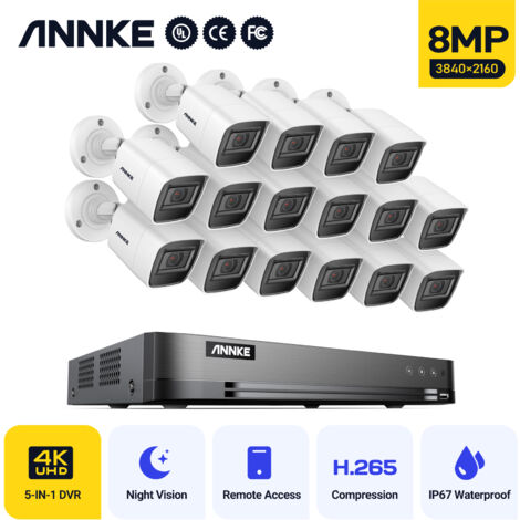 ANNKE 16CH 1080P H.265+ 8MP 4K Hybrid 5-in-1(TVI/AHD/CVI/CVBS/IPC) CCTV DVR 8MP Ultra HD Waterproof EXIR Night Vision Security Cameras CCTV Kit 8Cameras (1/5)