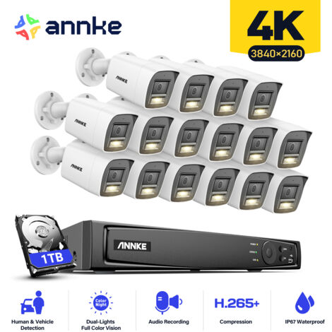 ANNKE 4K 16 Channel PoE Security System with 16×Bullet Outdoor PoE IP Security Camera,Built-in Microphone & SD Card Slot - 1TB HDD (1/5)