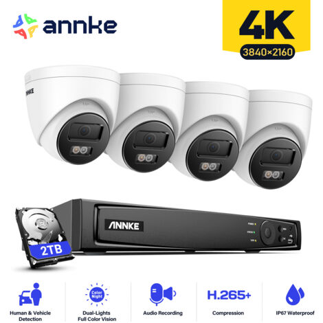 ANNKE 4K POE Video Surveillance System Smart IR 4Turret Camera Night Vision Audio Remote Monitor CCTV Security NVR Kit - 2TB (1/5)