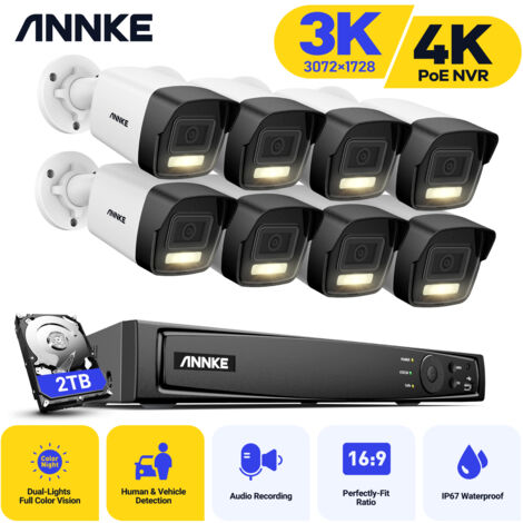 ANNKE 16CH 4K POE NVR,3K Video Surveillance Cameras System Out/Indoor Weatherproof 8×Dome PoE Camera Kit -2TB HDD (1/5)