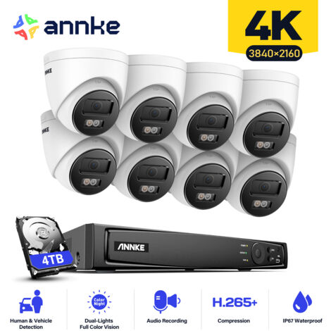 ANNKE 8MP CCTV Kits 16CH PoE NVR 8 × Turret Cameras Outdoor Indoor Smart IR Built-in Mic Motion Detection Remote Monitoring Security Camera System - 4TB HDD (1/5)