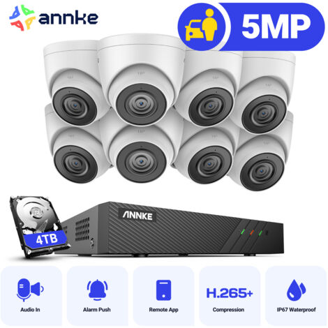 ANNKE 5MP 8 Channel PoE Security System with 8 Turret Cameras, Works with Alexa,IP67 Waterproof, Built-in Mic & SD Card Slot,EXIR 2.0 Night Vision - 4TB HDD (1/5)