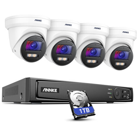 ANNKE Smart Home 4K Turret Camera IR Night Vision Built-in Mic Waterproof 8CH PoE NVR H.265+ Video Security System 4Cameras - 1TB HDD (1/5)
