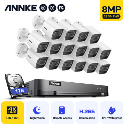 ANNKE 16CH Hybrid 5-in-1(TVI/AHD/CVI/CVBS/IPC) CCTV DVR Video Recorder 8MP Ultra HD Waterproof Night Vision Security CCTV Kit 8Cameras -1TB HDD (1/5)