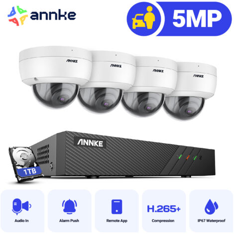 ANNKE 5MP 8 Channel PoE Security System with 4 Dome Cameras,EXIR 2.0 Night Vision,RTSP Supported - 1TB HDD (1/5)