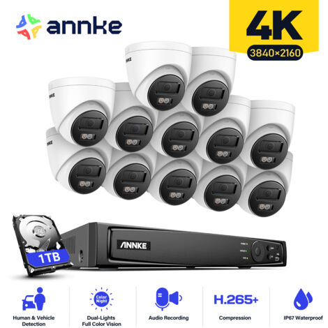 ANNKE 8MP CCTV Kits 16CH PoE NVR 12 × Turret Cameras Outdoor Indoor Smart IR Night Vision Motion Detection Remote Monitoring Security Camera System - 1TB HDD (1/5)
