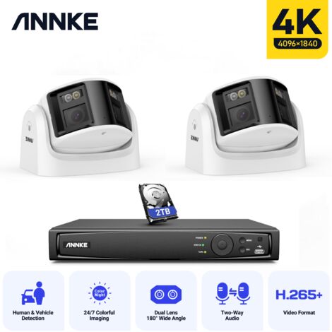 ANNKE 8MP PoE Security Camera System 2×4K Camera 180° Panoramic Dual Lens H.265+ 2 Way Audio Video Surveillance Camera CCTV Kit - 2TB HDD (1/5)