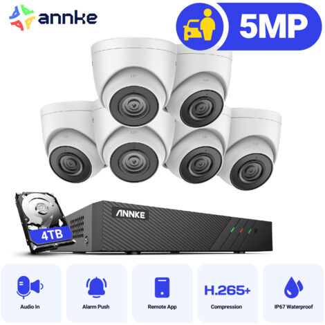 ANNKE 8 Channel PoE Security System with 6 Turret Cameras, Built-in Mic,IP67 Waterproof,EXIR 2.0 Night Vision - 4TB HDD (1/5)