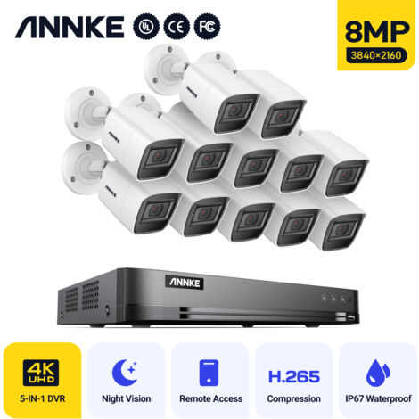ANNKE 8MP Ultra HD Waterproof EXIR Night Vision Security Cameras H.265+ 8MP 16 Channel Digital Video Recorder 5-in-1 (TVI/AHD/CVI/CVBS/IPC) CCTV Kit 12Cameras (1/5)