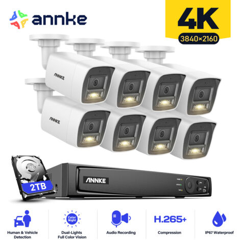 ANNKE 4K 8 Channel H.265+ PoE NVR 8×4K Outdoor PoE IP Security Camera EXIR Night Vision Human Vehicle Detection Camera Kit - 2TB HDD (1/5)
