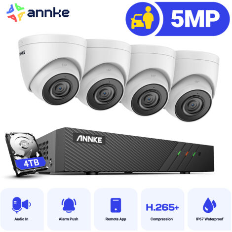 ANNKE 5MP 8 Channel PoE Security System with 4 Turret Cameras, IP67 Waterproof,Built-in Mic & SD Card Slot - 4TB HDD (1/5)