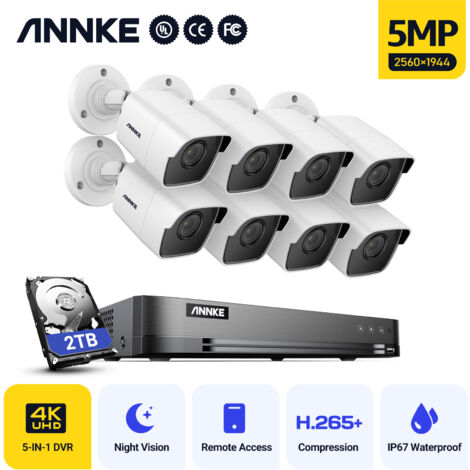 ANNKE 5MP Super HD IP67 Waterproof Bullet TVI Security Camera 16 Channel H.265+ 8MP 4K Digital Video Recorder 5-in-1 Hybrid ONVIF DVR Supports (TVI/AHD/CVI/CVBS/IPC) 8Camera -2TB HDD (1/5)