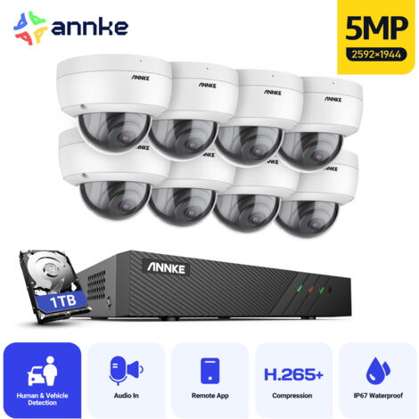 ANNKE 8 Channel PoE Security System with 8 Dome Cameras,Built-in Mic EXIR 2.0 Night Vision,RTSP Supported,RTSP Supported - 1TB HDD (1/5)