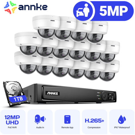 ANNKE 5MP CCTV Kit 16CH PoE NVR Outdoor Indoor IR Network Camera Motion Detection Remote Monitoring 16 × Cameras Security Camera System - 1TB HDD (1/5)