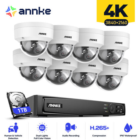 ANNKE 4K 16 Channel Home Security NVR,4K UHD Vandal-Resistant Outdoor 8 × Dome Cameras,Human & Vehicle Detection - 1TB HDD (1/5)