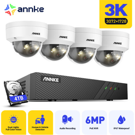 ANNKE Outdoor H.265+ 3K 8 Channel NVR System 4 Dome Cameras 2.8mm Lens,AI Human/Vehicle Detection,Built-in microphone,Waterproof IP67 - 4TB HDD (1/5)
