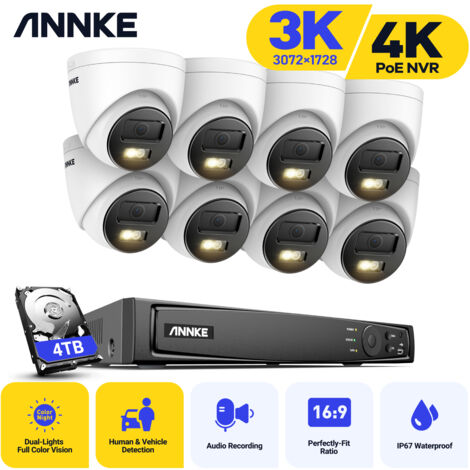 ANNKE 8CH H.265+ Video 4K Surveillance PoE NVR 3K IR Network Camera Built-in Mic Waterproof Security Kit 8Cameras - 4TB HDD (1/5)