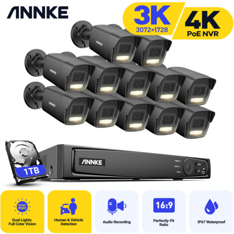 ANNKE 12× Cameras Audio Recording CCTV Kit,4K 16CH H.265+ POE NVR Video Surveillance System IP67 Weatherproof,24/7 Surveillance Recording- 1TB HDD (1/5)