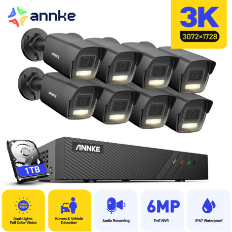 ANNKE 3K 8 Channel 8 Cameras PoE Security System, Built-in Microphone,Color & IR Night Vision, 30721728 Resolution, Human & Vehicle Detection - 1TB HDD