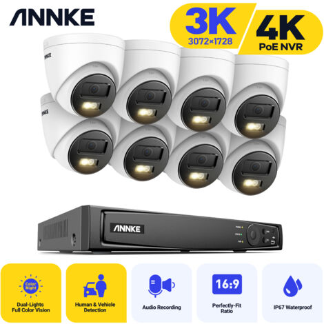 ANNKE 3K IR Network Camera Built-in Mic Waterproof Kit 8Cameras 8CH 4K Surveillance PoE NVR H.265+ Video System (1/5)