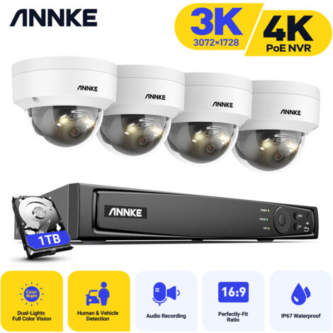 ANNKE 3K Smart Dual-Light IR Network Camera Waterproof Audio Security System 8CH H.265+ Video 4K Surveillance PoE NVR 4Cameras -1TB HDD (1/5)