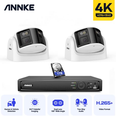 ANNKE 8MP PoE Security Camera System 2×4K Camera 180° Panoramic Dual Lens H.265+ 2 Way Audio Video Surveillance Camera CCTV Kit - 1TB HDD (1/5)