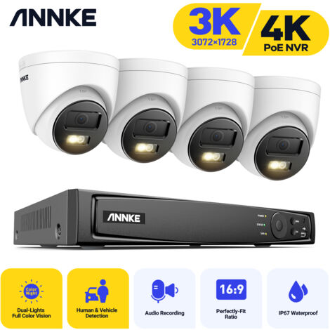 ANNKE 8CH 4K Surveillance PoE NVR H.265+ Video System 3K IR Network Camera Built-in Mic Waterproof Kit 4Cameras (1/5)