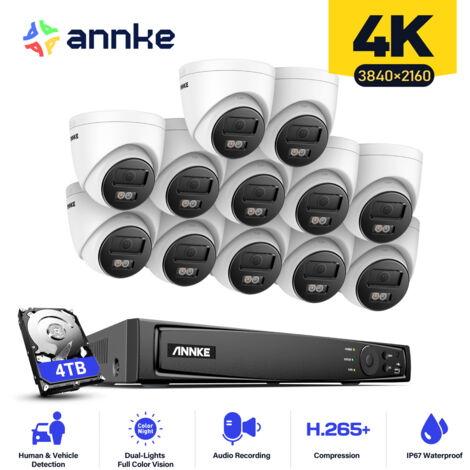 ANNKE 8MP CCTV Kits 16CH PoE NVR 12 × Turret Cameras Outdoor Indoor Smart IR Built-in Mic Motion Detection Remote Monitoring Security Camera System - 4TB HDD (1/5)