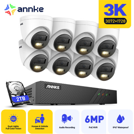 ANNKE 3K H.265+ NVR Security System with 8 Cameras,AI Human/Vehicle Detection,Built-in microphone,Waterproof IP67 -2TB HDD (1/5)