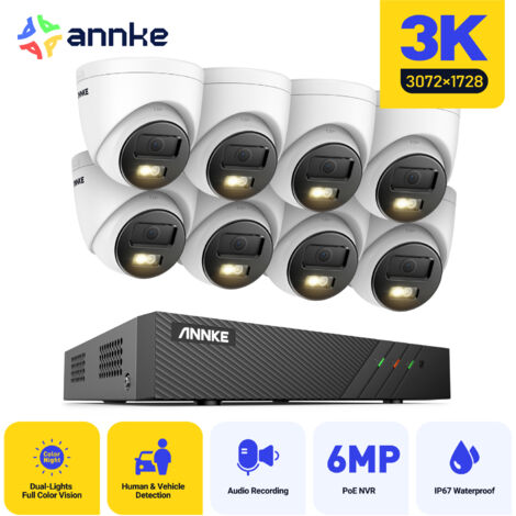 ANNKE 3K H.265+ NVR Security System with 8 Cameras,AI Human/Vehicle Detection,Built-in microphone,IP67 Waterproof - No Hard Drive (1/5)