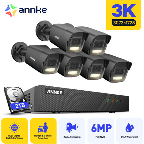 ANNKE 8 Channel 3K 6 Cameras PoE Security System,Built-in Microphone,IP67 Waterproof,Color & IR Night Vision - 2TB HDD (1/5)