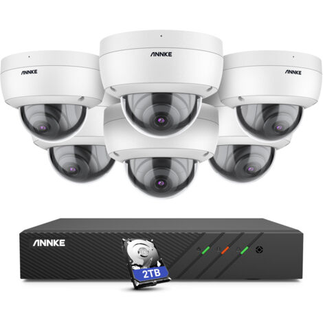 ANNKE 5MP 8 Channel PoE Security System with 6 Dome Cameras, IP67 Waterproof,Built-in Mic, RTSP Supported,Works with Alexa - 2TB HDD (1/5)