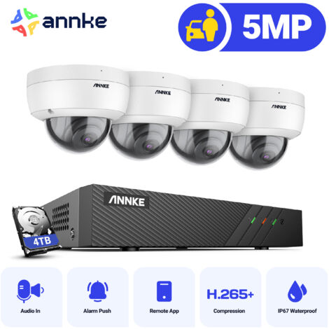ANNKE 5MP 8 Channel PoE Security System with 4 Dome Cameras,Works with Alexa,EXIR 2.0 Night Vision,RTSP Supported - 4TB HDD (1/5)
