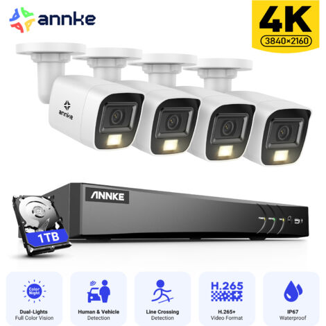 ANNKE 4K Wired Outdoor Video Surveillance Kit 8CH DVR, 4 x 8MP Cameras, Color and IR Night Vision, Remote Access Security System, 1TB HDD (1/5)