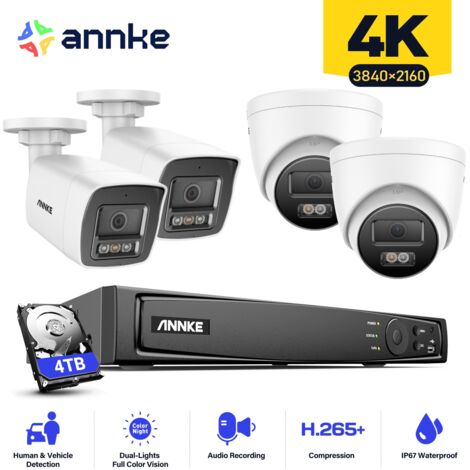 ANNKE 16CH 4K PoE Security Camera System, 8MP 4 Bullet + 4 Tower Outdoor Surveillance Camera with Night Vision, 4TB (1/5)