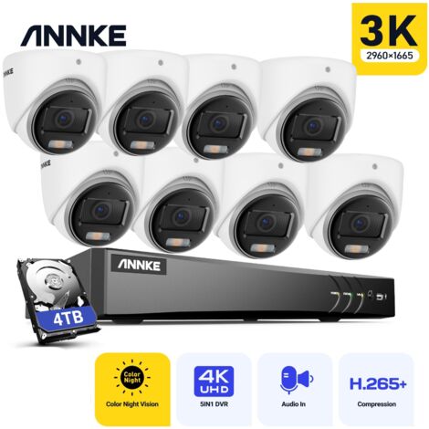 ANNKE 5MP Outdoor Wired Turret CCTV Camera Kit, 8CH 3K H.265+DVR and 8 5MP Cameras, Color Night Vision, Remote Access, 4TB HDD (1/5)