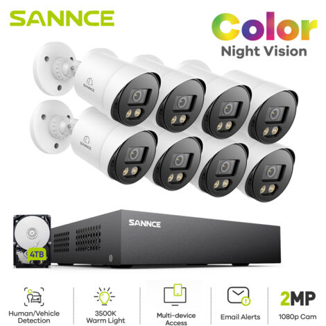 SANNCE 1080P TVI Bullet Color Night Vision CCTV Camera Kit TVI Bullet,Wired Security Camera,8PCS 4TB (1/5)
