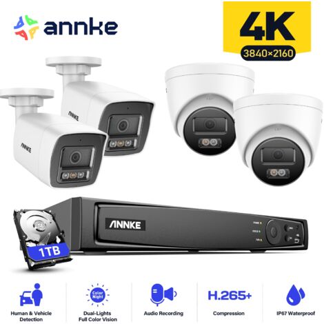 ANNKE 16CH 4K PoE Security Camera System, 8MP 4 Bullet + 4 Tower Outdoor Surveillance Camera with Night Vision, 1TB (1/5)