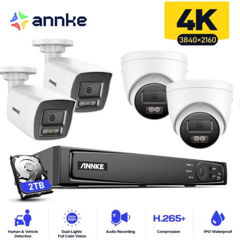 ANNKE 16CH 4K PoE Security Camera System, 8MP 4 Bullet + 4 Tower Outdoor Surveillance Camera with Night Vision, 2TB (1/5)
