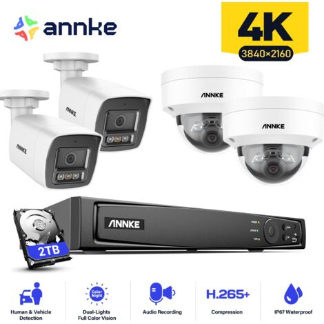 ANNKE 16CH 4K PoE Security Camera System, 8MP 4 Bullet + 4 Dome Outdoor Surveillance Camera Night Vision, 2TB (1/5)